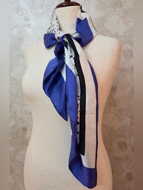 Worth New York 100% Silk Scarf Blue Black White Abstract Animal Print